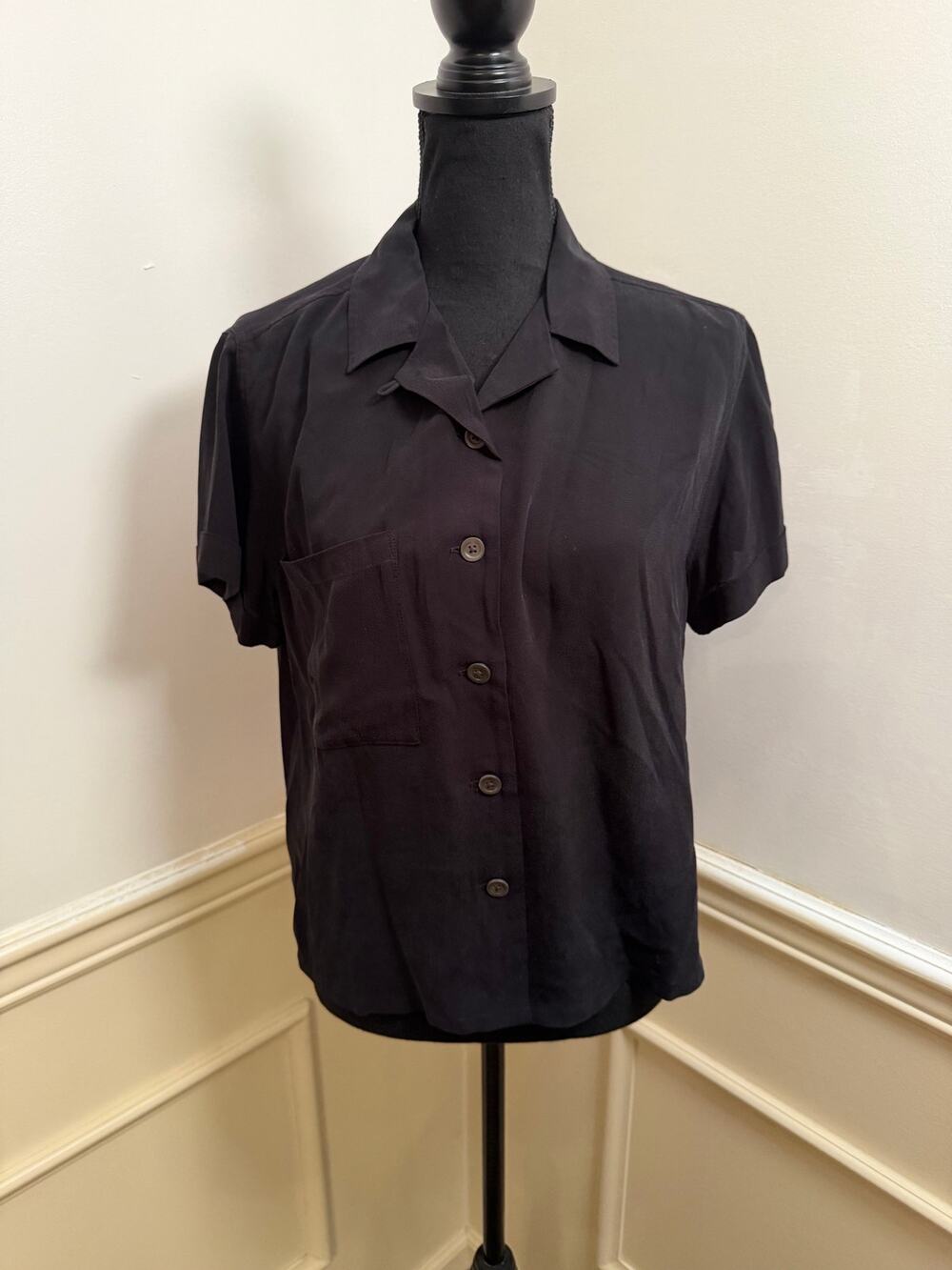 Outerknown Black Cupro Short Sleeve Camp Collar Button Down Shirt Sustainable